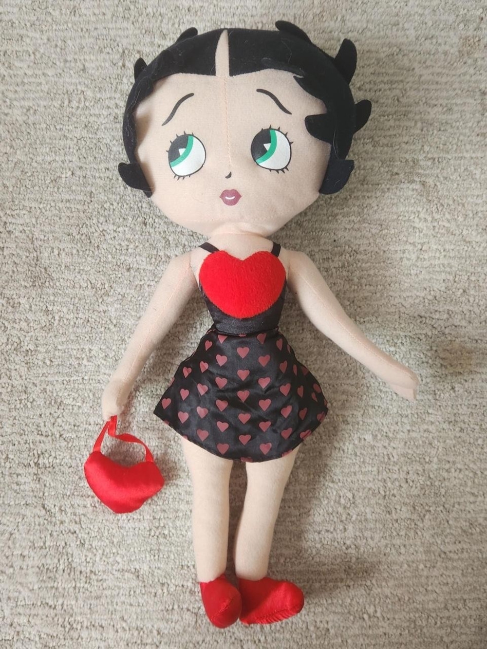 Girls Black Dress with Red Heart Plush Doll